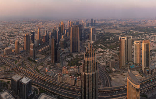 Skyline view of Dubai near Binghatti Hills, showcasing potential future urban development projects.